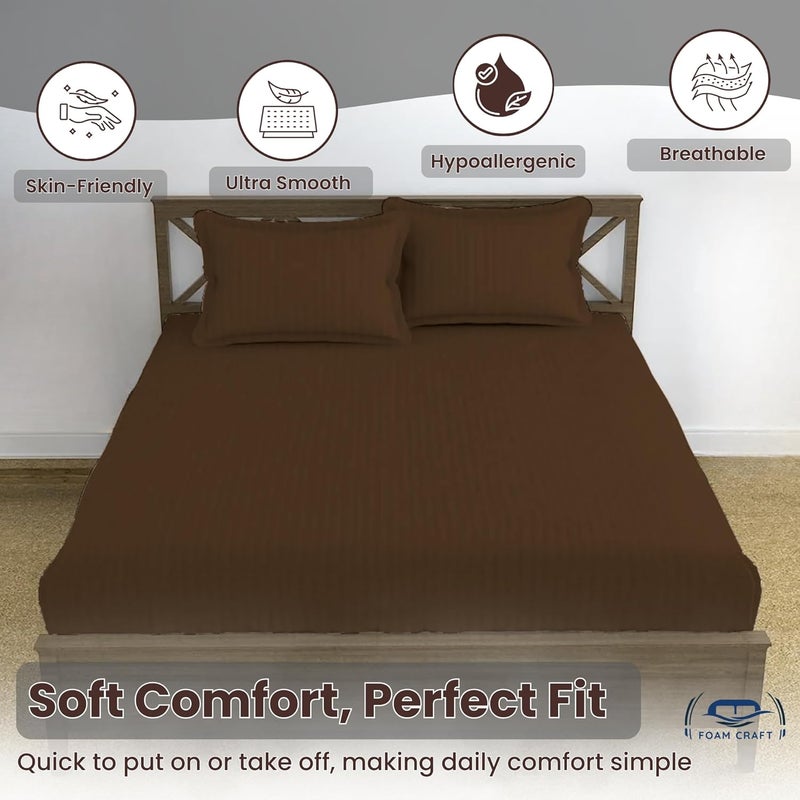 FOAM CRAFT Foamcraft Striped Deep Pocket Fitted Sheet - Brown, King Size (200 x 200cm) - Image 4