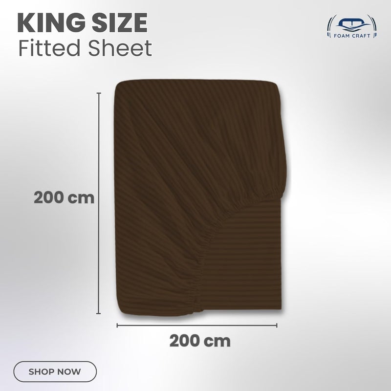 FOAM CRAFT Foamcraft Striped Deep Pocket Fitted Sheet - Brown, King Size (200 x 200cm) - Image 2