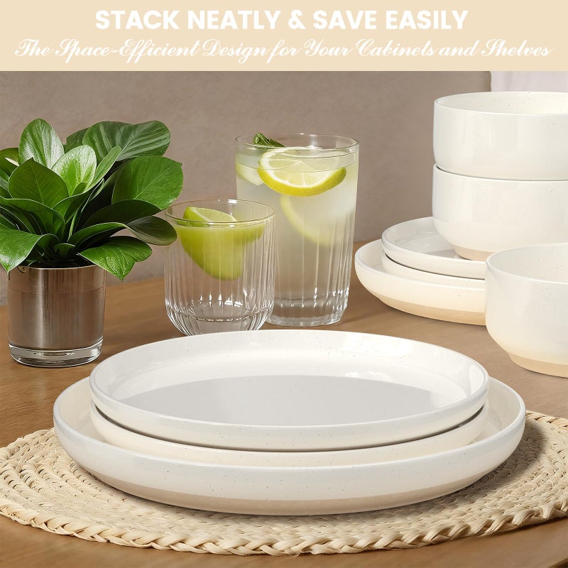 Umite Chef Plates and Bowls Sets, Dinnerware Sets for 4, 12 Pieces Scratch Resistant Dishware Dishes Set, Ceramic Kitchen Dinner Set, Porcelain & Microwave and Dishwasher Safe, Cream White - Image 5