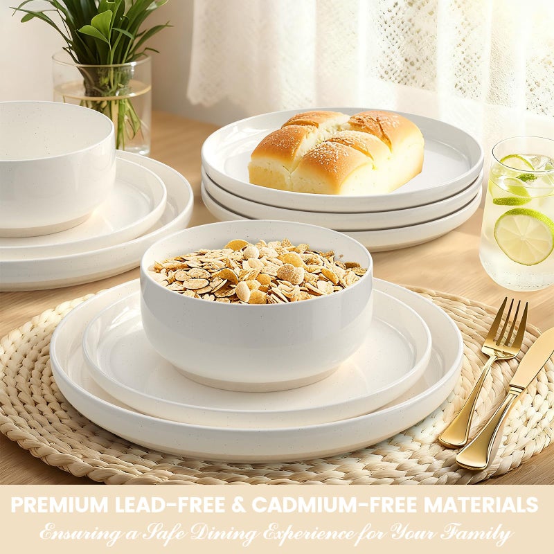 Umite Chef Plates and Bowls Sets, Dinnerware Sets for 4, 12 Pieces Scratch Resistant Dishware Dishes Set, Ceramic Kitchen Dinner Set, Porcelain & Microwave and Dishwasher Safe, Cream White - Image 4