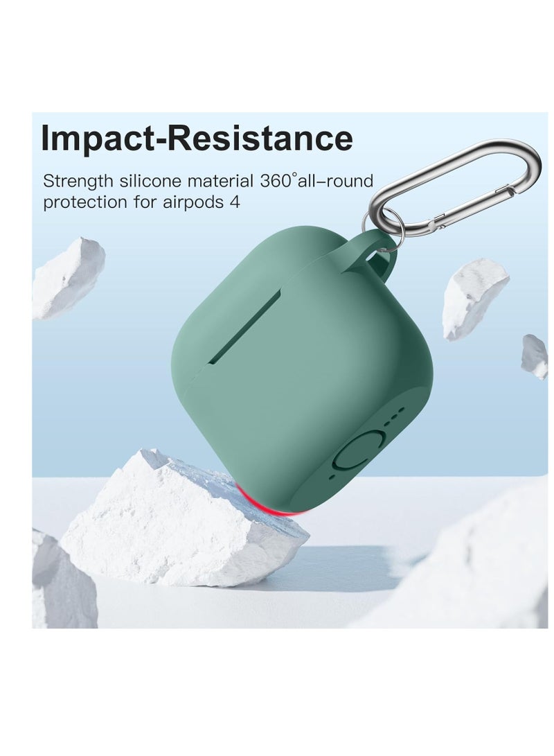 Compatible for AirPods 4th Generation Case 2024- Full Body Protective Shock-Resistant Silicone Case Cover Compatible with Apple AirPod 4 Case, Front LED Visible, With Carabiner - Image 2
