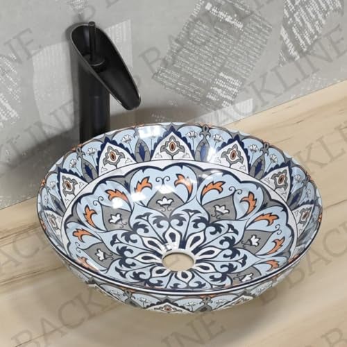 B Backline Ceramic Moroccan Basin | Tabletop Wash basin | Countertop Bathroom Sink | Wash Basin over counter | Art Basins For Bathroom & Livingroom 40 X 40 X 12.5 Cm - Image 1