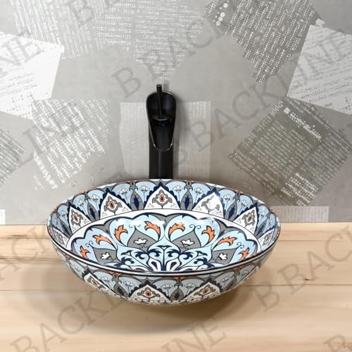 B Backline Ceramic Moroccan Basin | Tabletop Wash basin | Countertop Bathroom Sink | Wash Basin over counter | Art Basins For Bathroom & Livingroom 40 X 40 X 12.5 Cm - Image 2