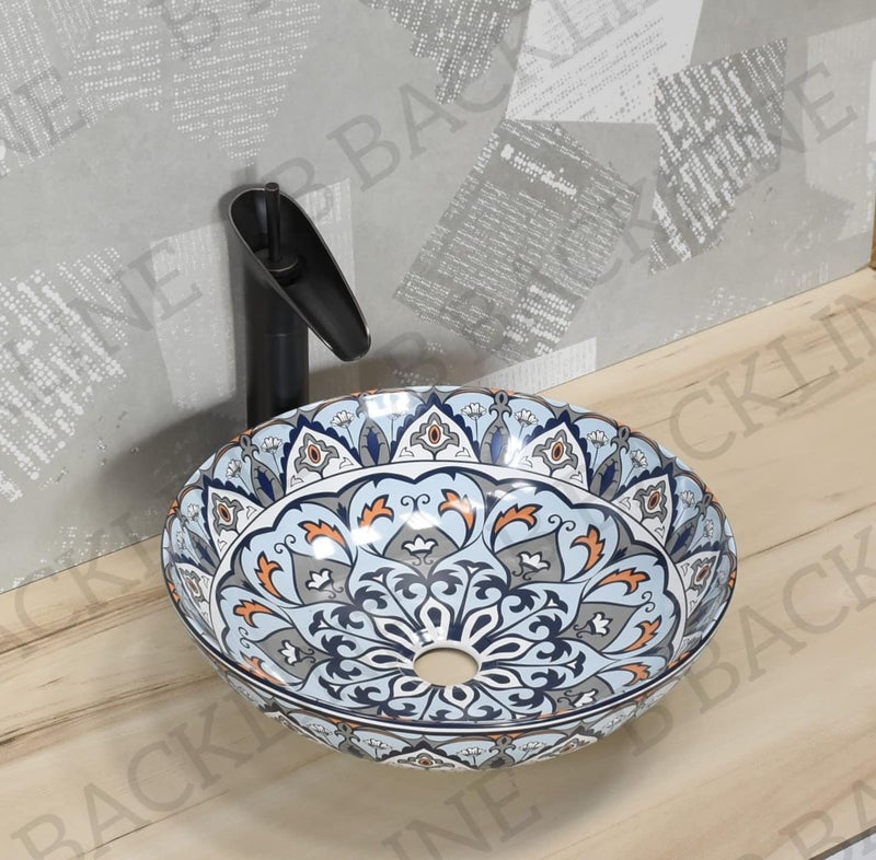 B Backline Ceramic Moroccan Basin | Tabletop Wash basin | Countertop Bathroom Sink | Wash Basin over counter | Art Basins For Bathroom & Livingroom 40 X 40 X 12.5 Cm - Image 4