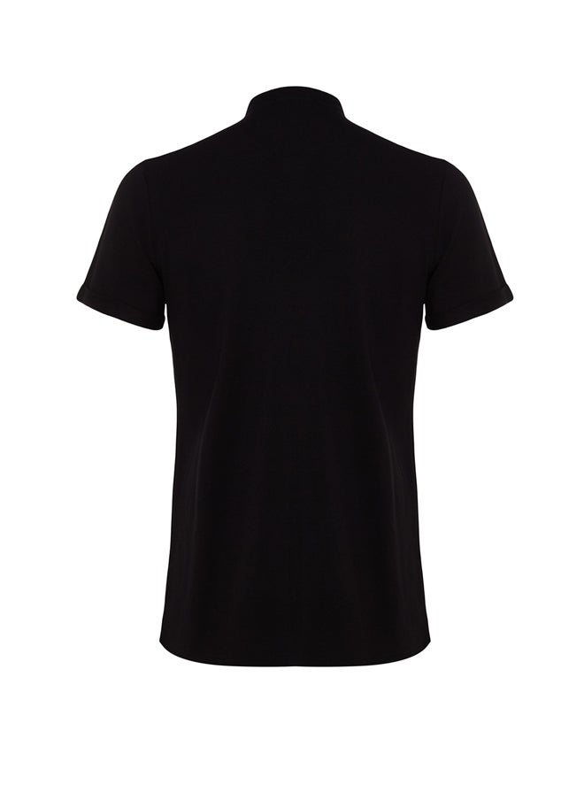 trendyol - Black Slim Fit Large Collar Short Sleeve Knitted Pique Summer Shirt TMNSS22GO0025 - Image 1