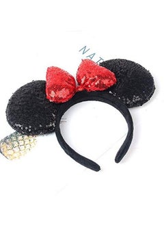 A Miaow 3D Black Mouse Sequin Ears Headband Mm Glitter Butterfly Hair Clasp Park Supply Adults Women Photo Accessory (Black And Red)  - Image 5