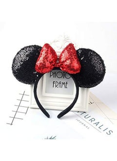 A Miaow 3D Black Mouse Sequin Ears Headband Mm Glitter Butterfly Hair Clasp Park Supply Adults Women Photo Accessory (Black And Red)  - Image 4