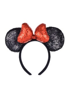 A Miaow 3D Black Mouse Sequin Ears Headband Mm Glitter Butterfly Hair Clasp Park Supply Adults Women Photo Accessory (Black And Red)  - Image 3