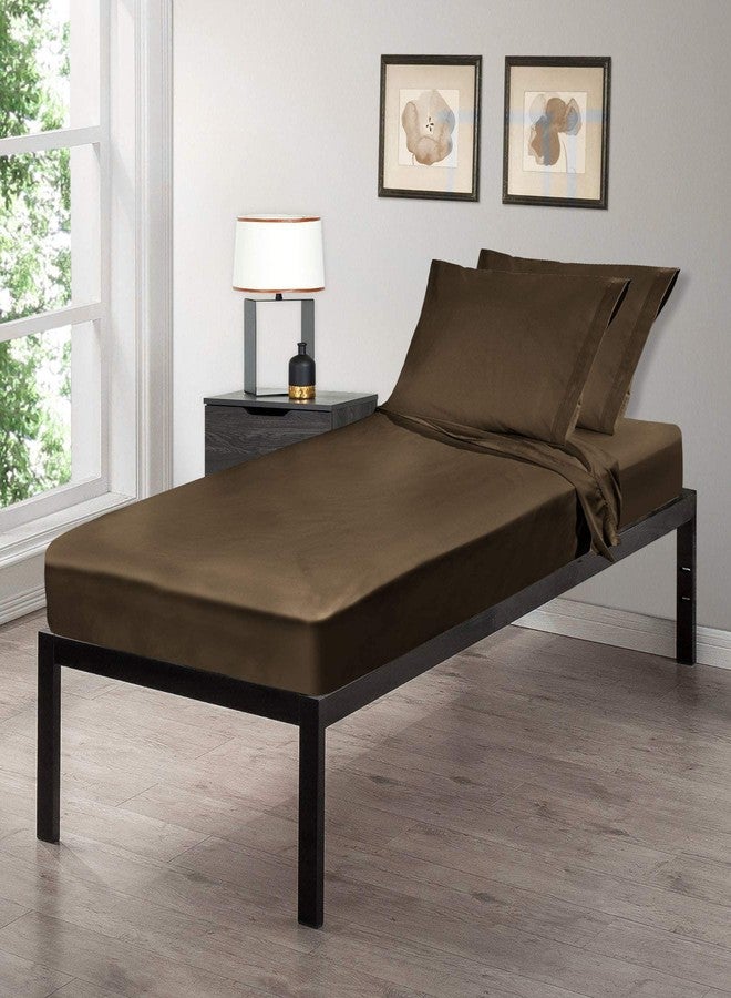 Gilbins Cot Size 30" x 75"x8 Sheet Set 4 Piece Fitted Flat 2 Pillowcases, Made of Cotton, Perfect for Camp Bunk Beds/RVs/Guest Beds Brown - Image 2