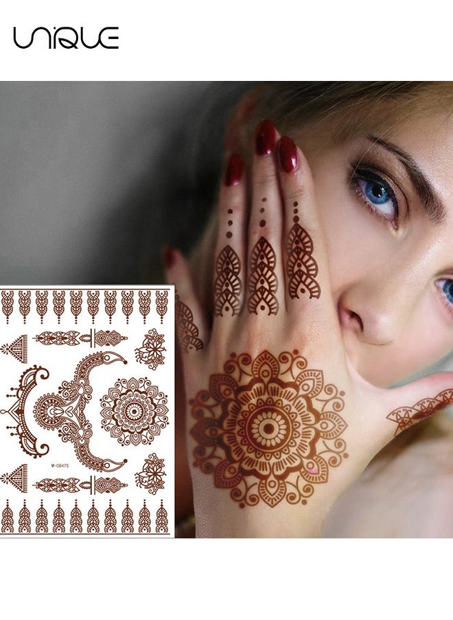 Unique - 8 Sheets Temporary Tattoo Stickers Red Brown Fake Tattoo Lace Floral Temporary Waterproof Body Art Long Lasting Stickers Beach Festivals Wedding Party Decorations - Image 1