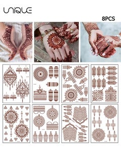 8 Sheets Temporary Tattoo Stickers Red Brown Fake Tattoo Lace Floral Temporary Waterproof Body Art Long Lasting Stickers Beach Festivals Wedding Party Decorations