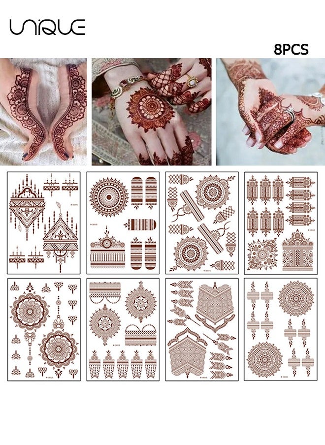 Unique - 8 Sheets Temporary Tattoo Stickers Red Brown Fake Tattoo Lace Floral Temporary Waterproof Body Art Long Lasting Stickers Beach Festivals Wedding Party Decorations - Image 1