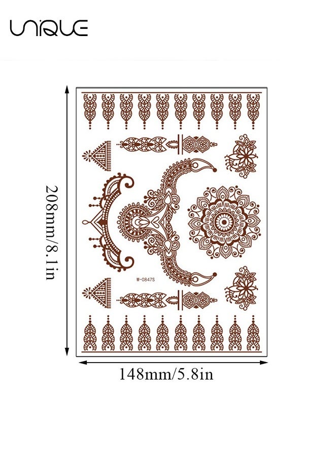 Unique - 8 Sheets Temporary Tattoo Stickers Red Brown Fake Tattoo Lace Floral Temporary Waterproof Body Art Long Lasting Stickers Beach Festivals Wedding Party Decorations - Image 1