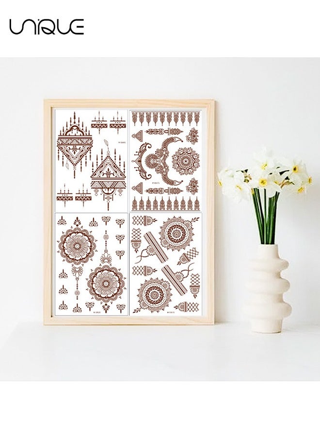 Unique - 8 Sheets Temporary Tattoo Stickers Red Brown Fake Tattoo Lace Floral Temporary Waterproof Body Art Long Lasting Stickers Beach Festivals Wedding Party Decorations - Image 1