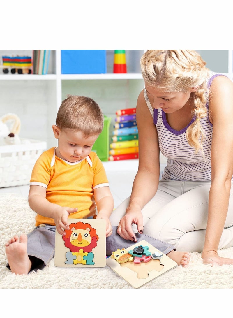 NIBEMINENT Wooden Puzzles for Toddler 1-3 Years Old Wood Jigsaw Boys Montessori Games and Educational Toys Kids Present (6Pack Animal) - Image 5
