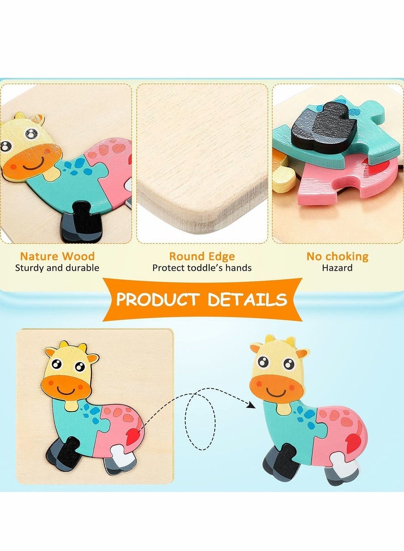 NIBEMINENT Wooden Puzzles for Toddler 1-3 Years Old Wood Jigsaw Boys Montessori Games and Educational Toys Kids Present (6Pack Animal) - Image 2