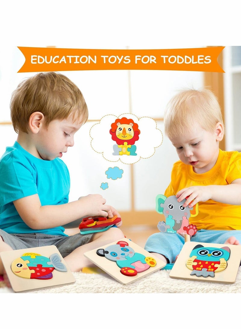 NIBEMINENT Wooden Puzzles for Toddler 1-3 Years Old Wood Jigsaw Boys Montessori Games and Educational Toys Kids Present (6Pack Animal) - Image 3