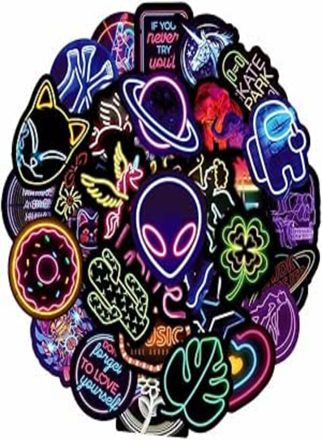 FASHION MANIA fashion mania 100 PCS Neon Stickers,Waterproof Vinyl Neon Sticker Bag for Kid, Teen, Adult, for Bottles, Guitar Skateboards, Suitcases, Cell Phones, Laptop 