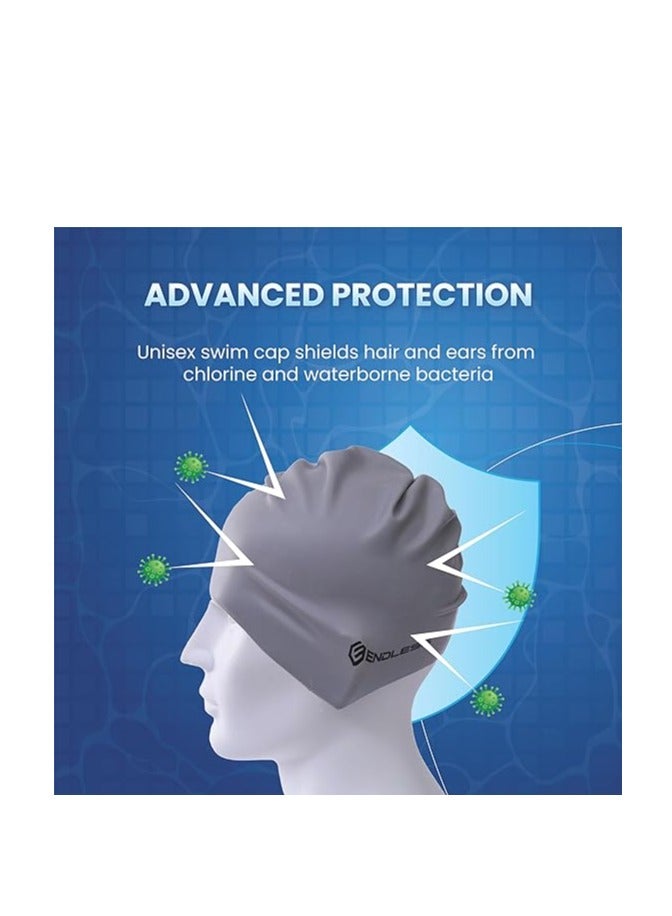 ENDLESS  Comfortable Silicon Swimming Cap with Ergonomic Ear Pockets | Fully Elastic Waterproof Cap for Long and Short Hair with Thicker Edge | For Women and Men  - Image 4