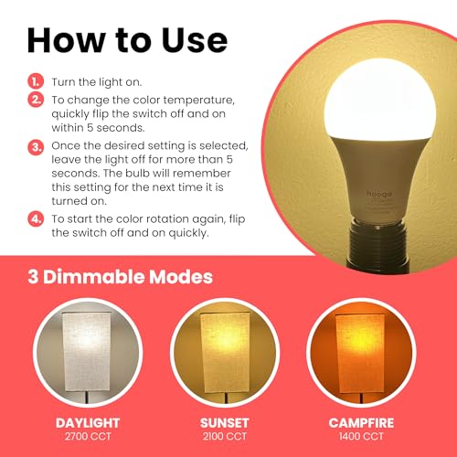 hooga Circadian Rhythm Full Spectrum LED Light Bulb - 2700K, 2100K, 1400K, Flicker-Free, Blue Light Free Night Mode, 7W Energy Efficient Warm White for Sleep, Relaxation & Focus - 2 Pack - Image 4