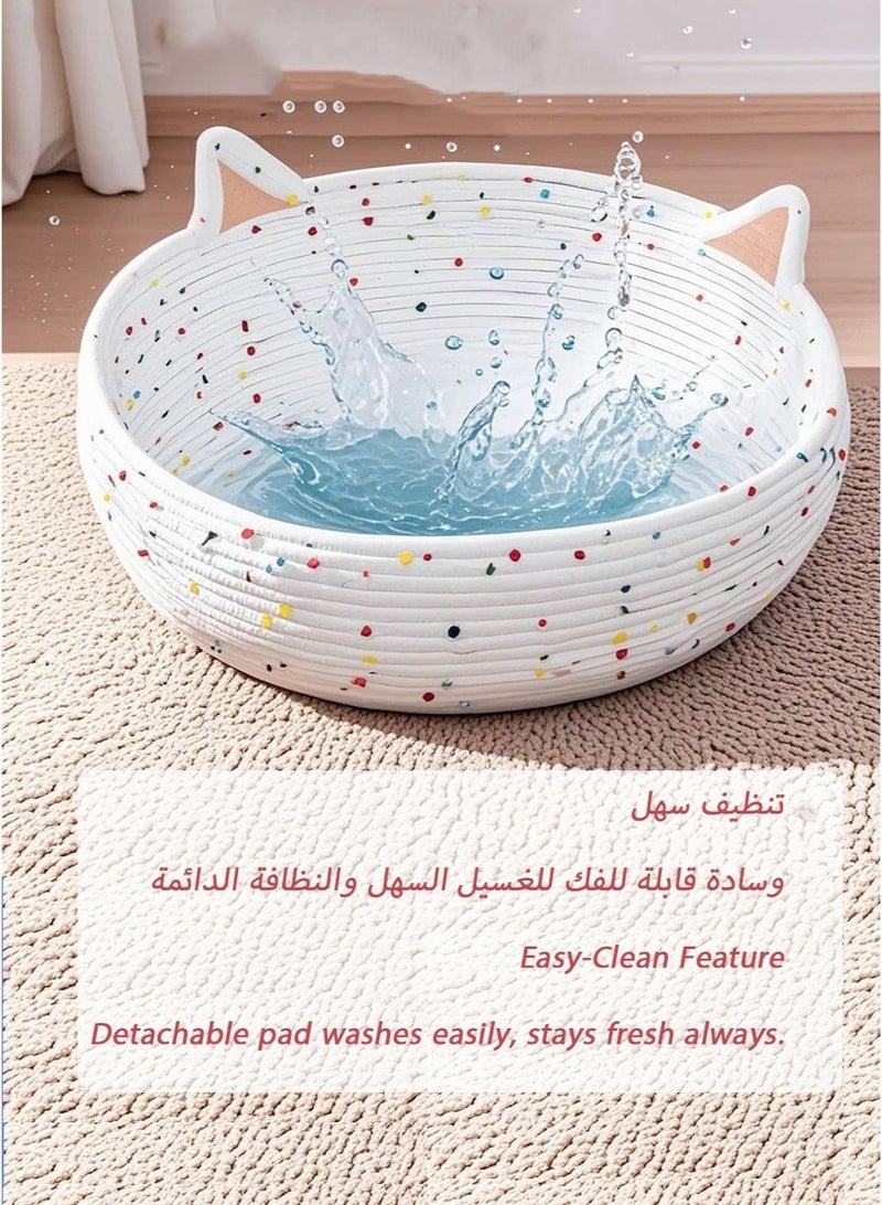 Princess-Style Cat Bed with Colorful Dot Design, Cotton Rope, Detachable Washable Pad, and Durable Build for Saudi Homes - Image 4