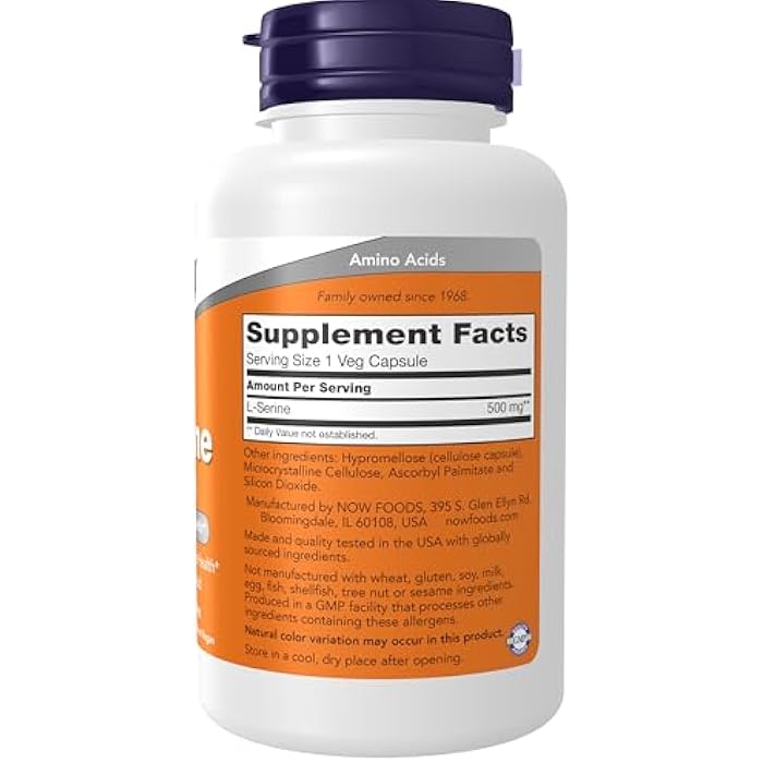 Now Supplements, L-Serine 500 mg, Nervous System Health*, Non-Essential Amino Acid, 120 Veg Capsules - Image 2