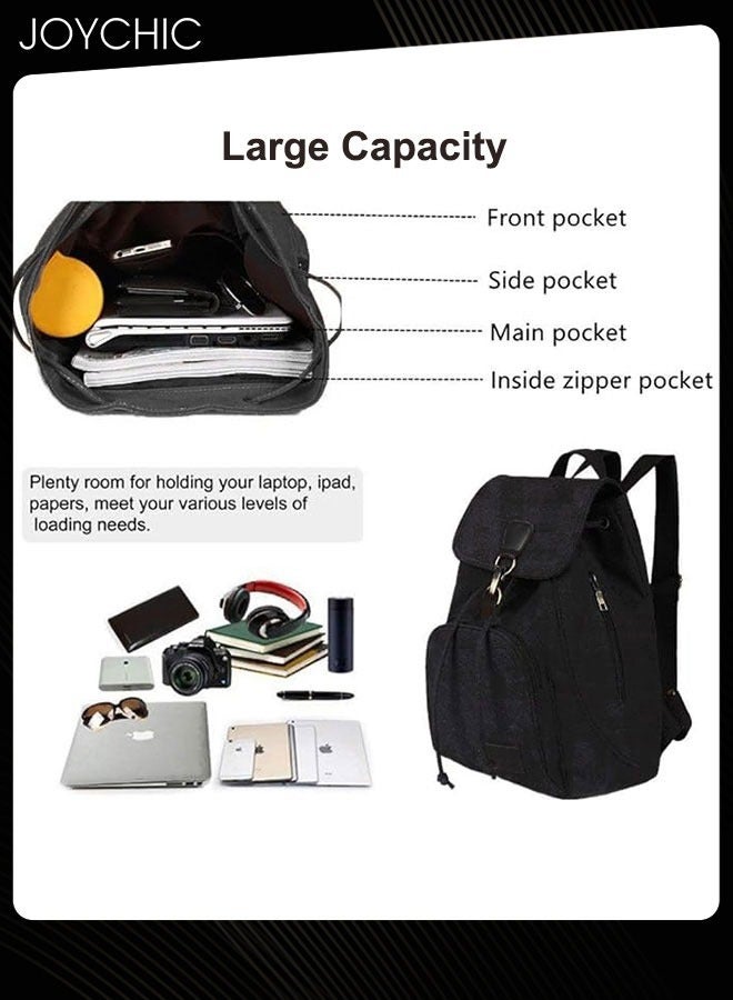 جوي شيك حقيبة ظهر قماشية عصرية كبيرة الحجم للنساء والفتيات، حقيبة مدرسية متعددة الجيوب للسفر والرياضة في الهواء الطلق والتخييم والمشي لمسافات طويلة وركوب الدراجات، باللون الأسود - Image 3