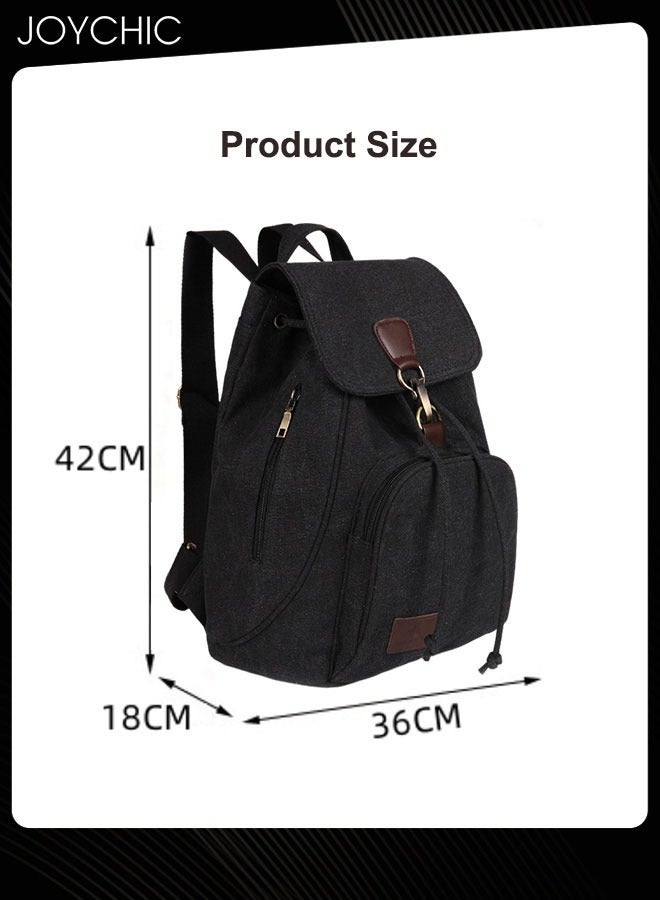 جوي شيك حقيبة ظهر قماشية عصرية كبيرة الحجم للنساء والفتيات، حقيبة مدرسية متعددة الجيوب للسفر والرياضة في الهواء الطلق والتخييم والمشي لمسافات طويلة وركوب الدراجات، باللون الأسود - Image 4