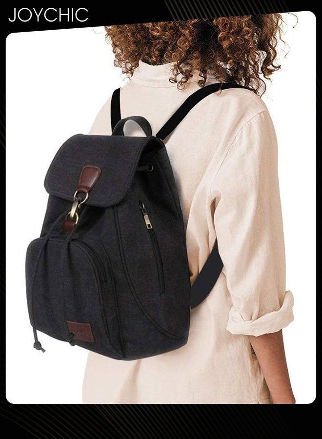 جوي شيك حقيبة ظهر قماشية عصرية كبيرة الحجم للنساء والفتيات، حقيبة مدرسية متعددة الجيوب للسفر والرياضة في الهواء الطلق والتخييم والمشي لمسافات طويلة وركوب الدراجات، باللون الأسود - Image 1