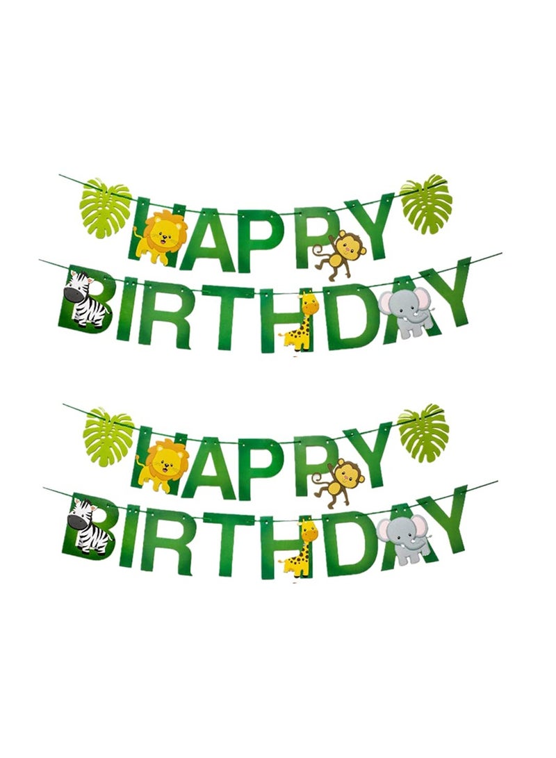 2 birthday banners with an animal pattern for a jungle themed birthday party decoration supplies - Image 5