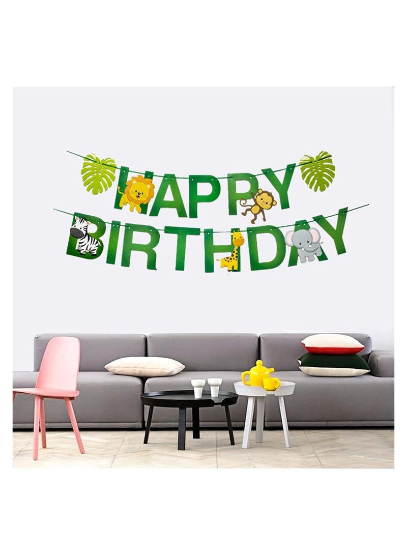 2 birthday banners with an animal pattern for a jungle themed birthday party decoration supplies - Image 3