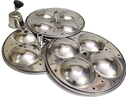 Dharam Paul Traders Idli Stand,12 idlis at a time, 4 idly Cavities in 1 Plate, Metallic. Stainless Steel (3 Plate) - Image 3