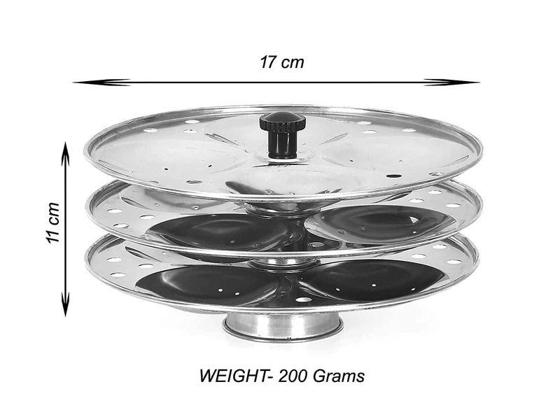 Dharam Paul Traders Idli Stand,12 idlis at a time, 4 idly Cavities in 1 Plate, Metallic. Stainless Steel (3 Plate) - Image 2