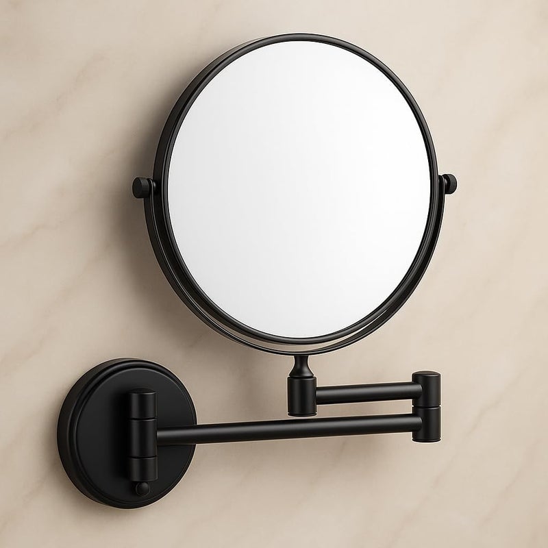 JPS Brass Dual Side Round Mirror for Bathroom 360° Swivel with Magnifying View | Magnifying Shaving Makeup Mirror Wall Mounted | (Black) - Image 4