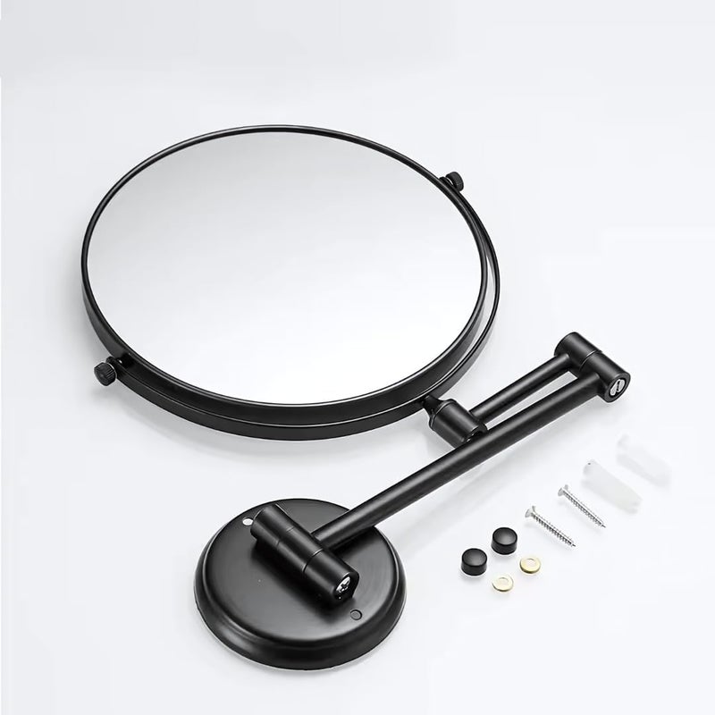 JPS Brass Dual Side Round Mirror for Bathroom 360° Swivel with Magnifying View | Magnifying Shaving Makeup Mirror Wall Mounted | (Black) - Image 1