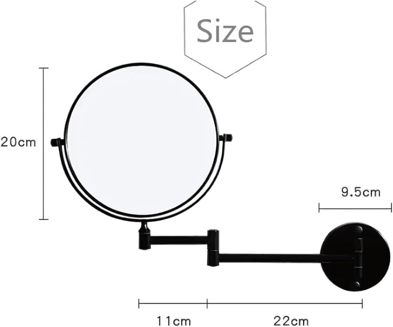 JPS Brass Dual Side Round Mirror for Bathroom 360° Swivel with Magnifying View | Magnifying Shaving Makeup Mirror Wall Mounted | (Black) - Image 2