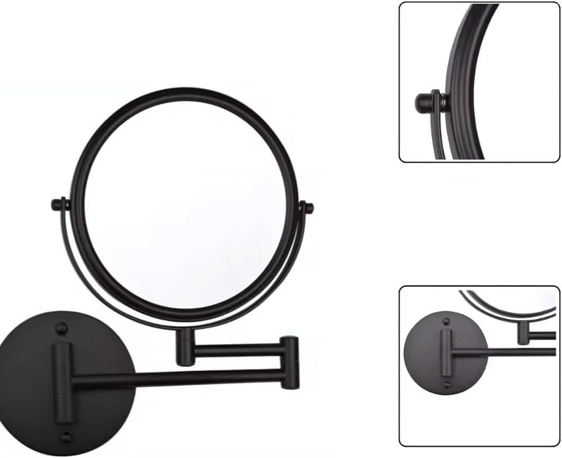JPS Brass Dual Side Round Mirror for Bathroom 360° Swivel with Magnifying View | Magnifying Shaving Makeup Mirror Wall Mounted | (Black) - Image 3