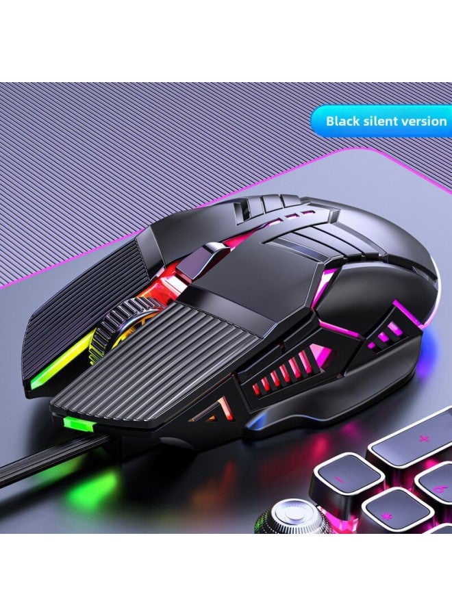 Desktop Game Mouse Home Notebook Wired Usb Internet Cafe Mechanical Electric Competition Computer Special Mute None-Color:6-button Cool Black/colorful Breathing Light + 4-speed Dpi Adjustment + Silent Version [In Two Years  - Image 1