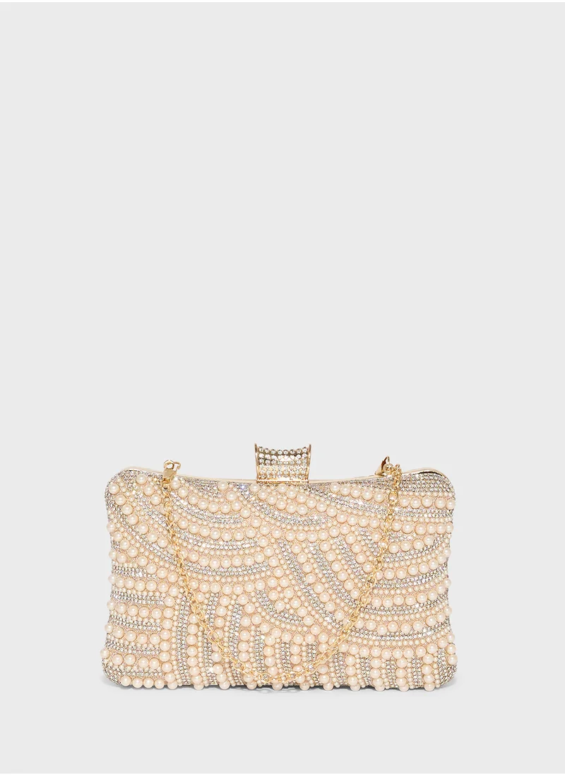 Khizana Diamante Pearl Box Clutch Bag