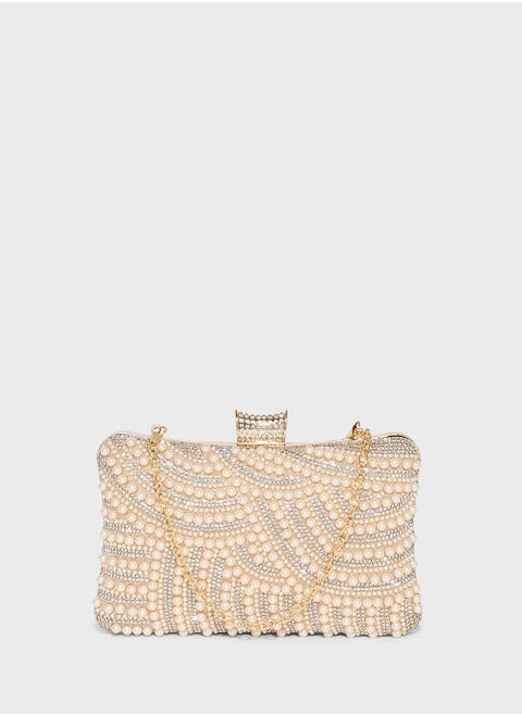 Diamante Pearl Box Clutch Bag