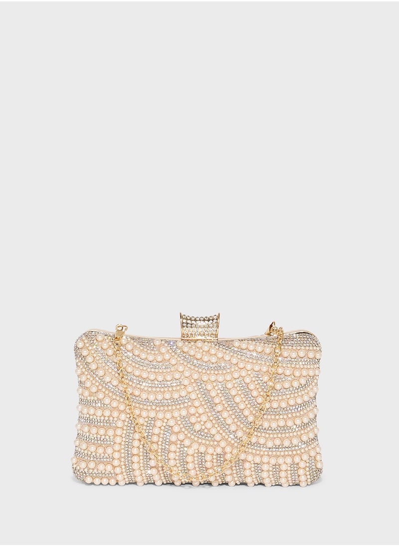 Khizana Diamante Pearl Box Clutch Bag  - Image 1
