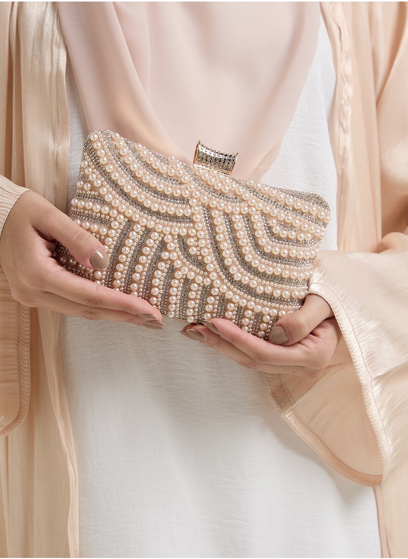 Diamante Pearl Box Clutch Bag