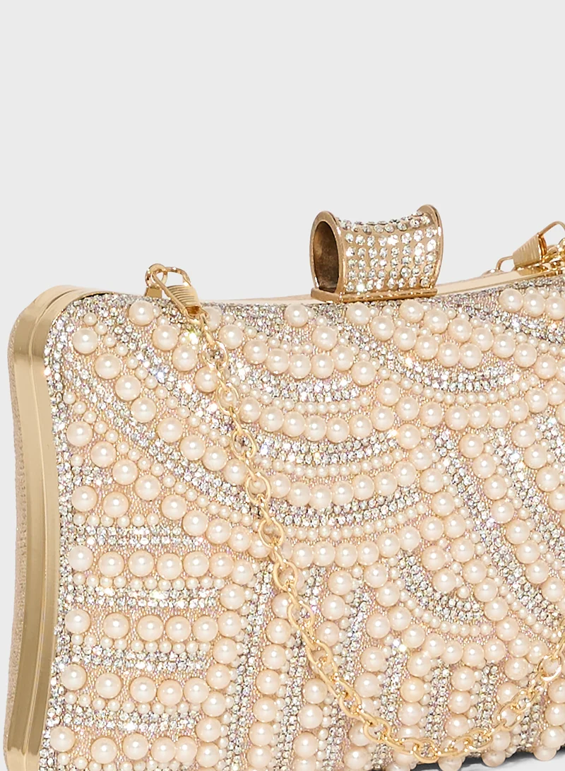 Khizana Diamante Pearl Box Clutch Bag