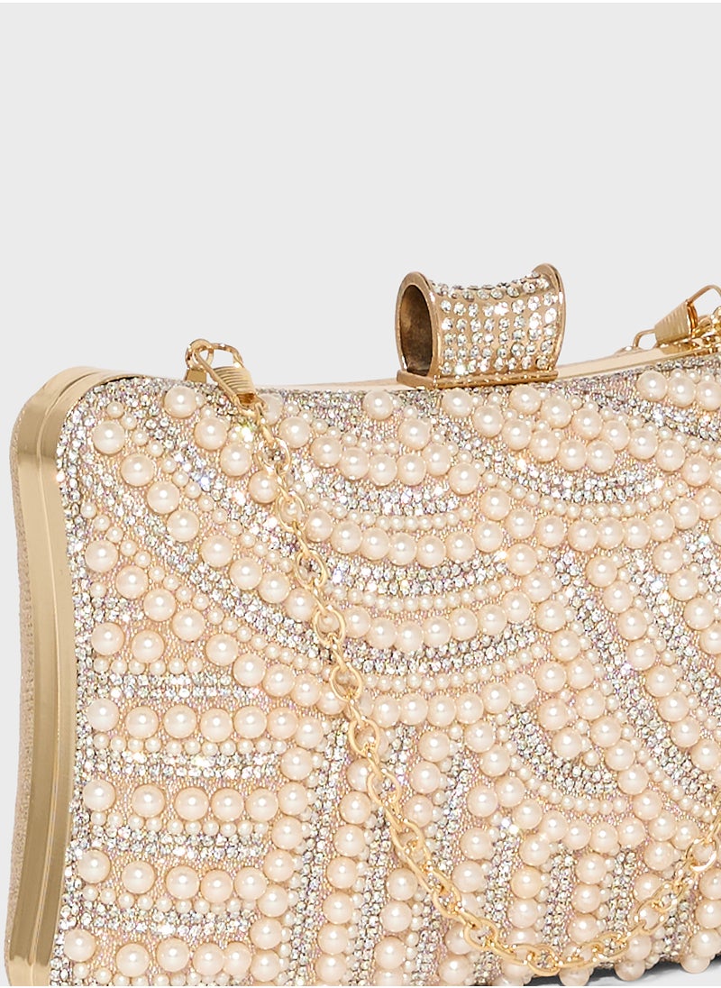 Khizana Diamante Pearl Box Clutch Bag  - Image 4