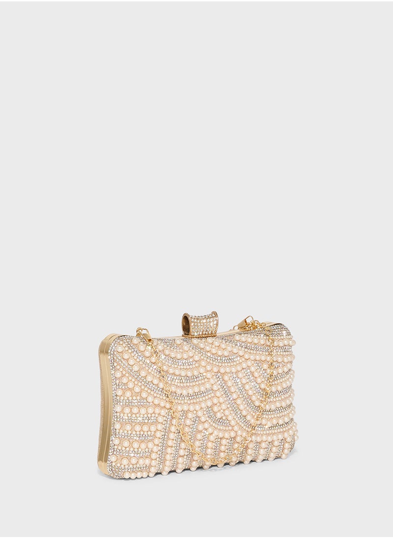 Khizana Diamante Pearl Box Clutch Bag  - Image 3