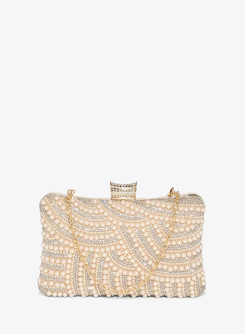Diamante Pearl Box Clutch Bag