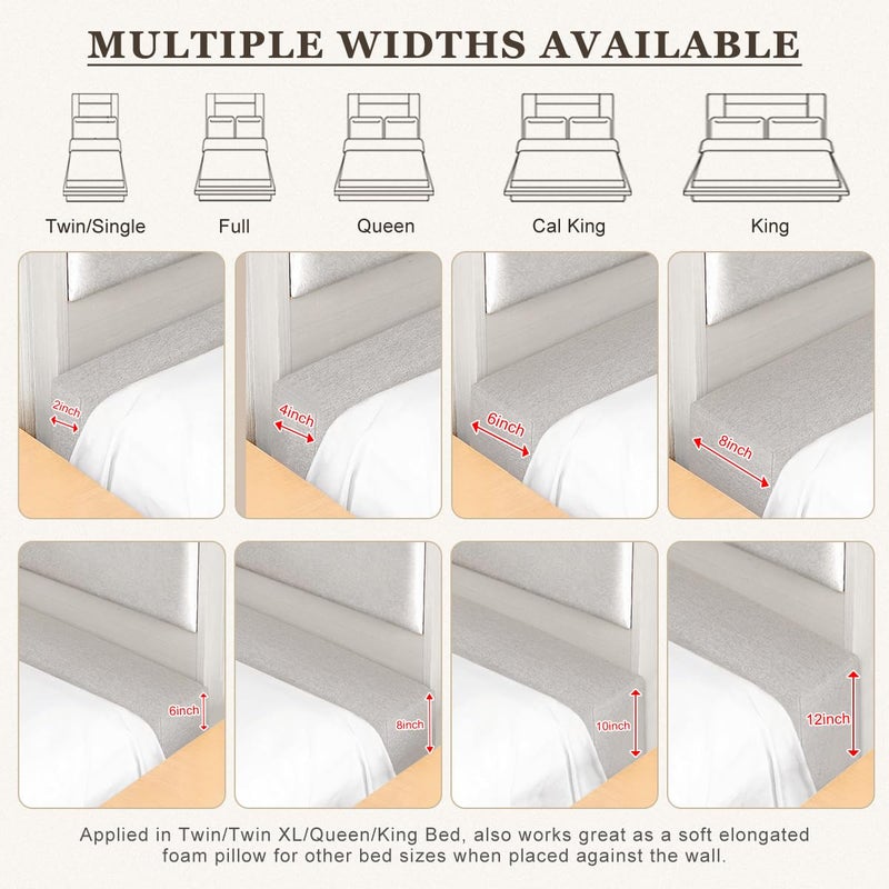 WUIOYNF Mattress Extender, Bed Gap/Space Filler, Headboard Pillow Between Headboard and Mattress or Wall, High-Density Foam with Removable Coverï¼ˆLight Grey-Twin/Twin XL-39 * 4 * 8inï¼‰ - Image 2