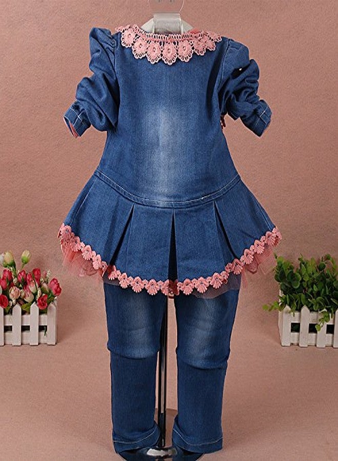 Yao 6M-4Y Infant 3Pcs Baby Girls Clothes Set Toddler Outfits Lace Dress Jacket and Jeans (1-2Y,Flower-Orange) - Image 2