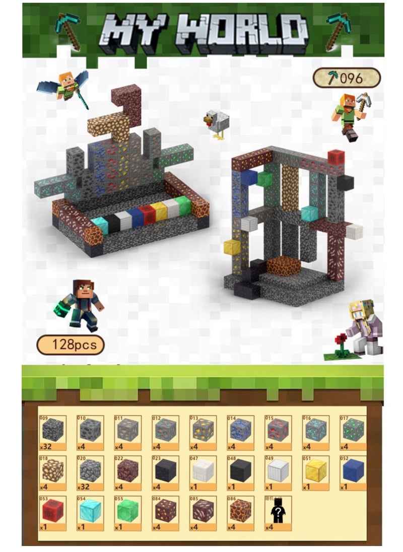 null - 128pcs Gem shop square building block set children’s puzzle doll assembled game peripheral mini toys minecrafts magnetic cube intelligent magnetic building block set build a 3D mag-world - Image 1