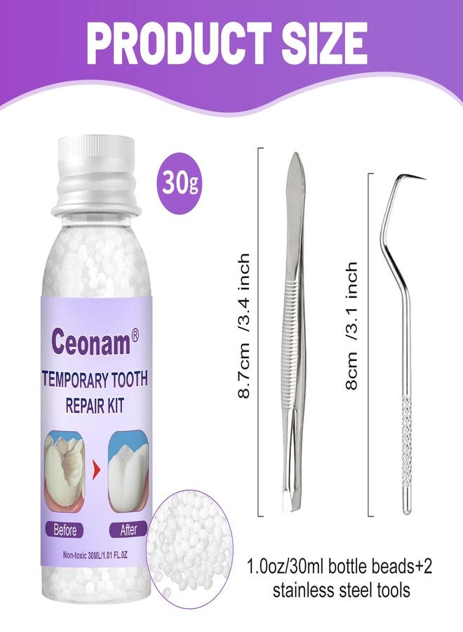 Ceonam 1.0oz / 30ml Moldable Tooth Repair Kit with Stainless Steel Tweezers and Dental Pick, Temporary Tooth Replacement Thermal Beads for Broken or Missing Teeth, Denture Repair, and DIY Oral Care - Image 2